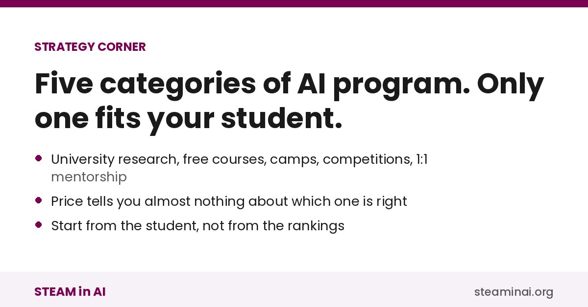 The five categories of the best AI programs for high school students compared